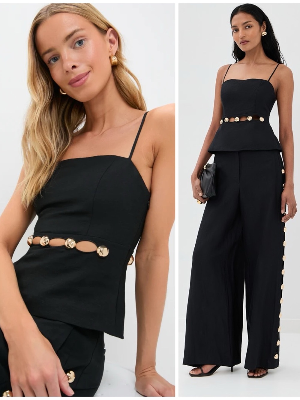 NWT Simkhai Cruz Cami Tank Top Black Linen Gold Hardware Size Women’s Small